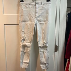 abercrombie high rise white ripped jeans